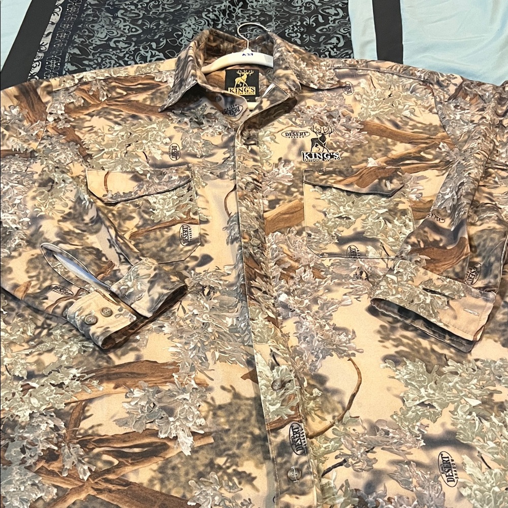 Kings Outdoor World Camo Button-Up Hunting Shirt in Tan & Brown